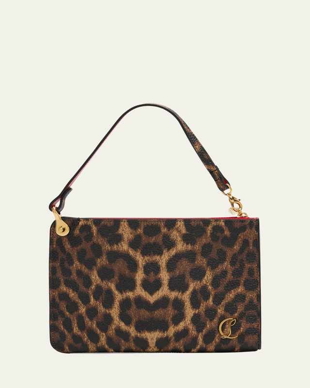 Leopard-Print Leather Pouch Bag